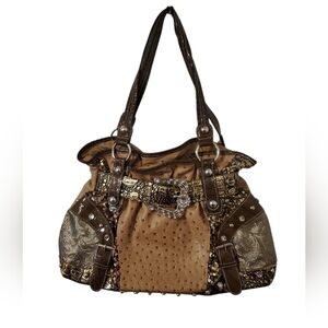 Western Rhineston Studded Ostrich Croc Embossed Shoulder Bag